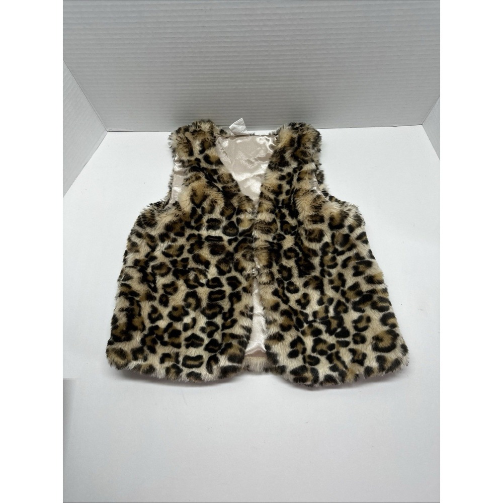 H&m Faux Fur Leopard Print Vest Girls Baby Toddler sz 12-18 months